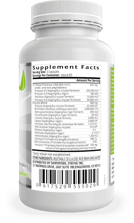 MassZymes 3.0 Supplement ingredients label