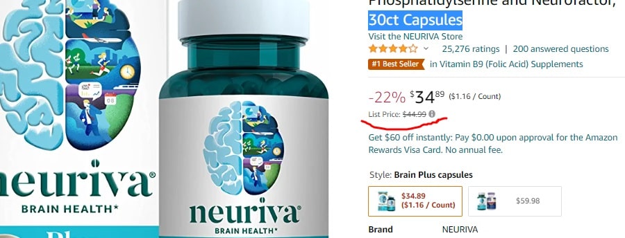Neuriva Plus pricing on Amazon